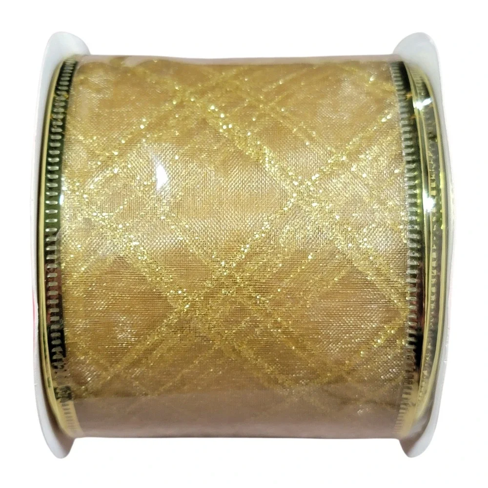 Gold Wired Edge Ribbon Lot of 4 Spools 21 Yds Christmas Wreath Crafts Holiday
